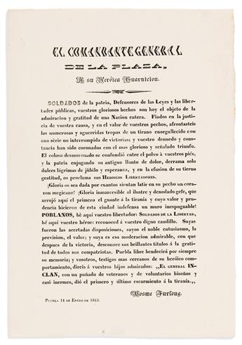 (MEXICO.) Papers of Cosme Furlong, who commanded the defenses of Puebla against the United States.                                               